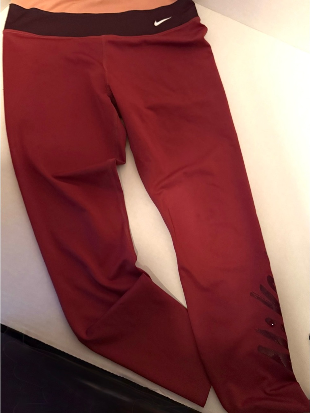 Nike Dri-FIT Burgundy Leggings with Black Logo